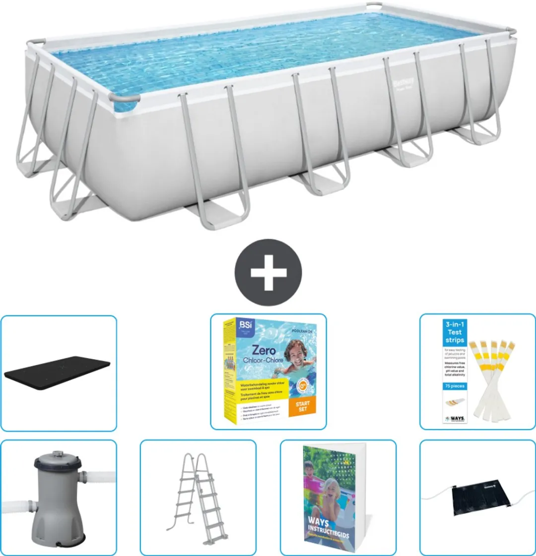 Bestway Power Steel Zwembad 488x244x122cm - Grijs - 8-delig