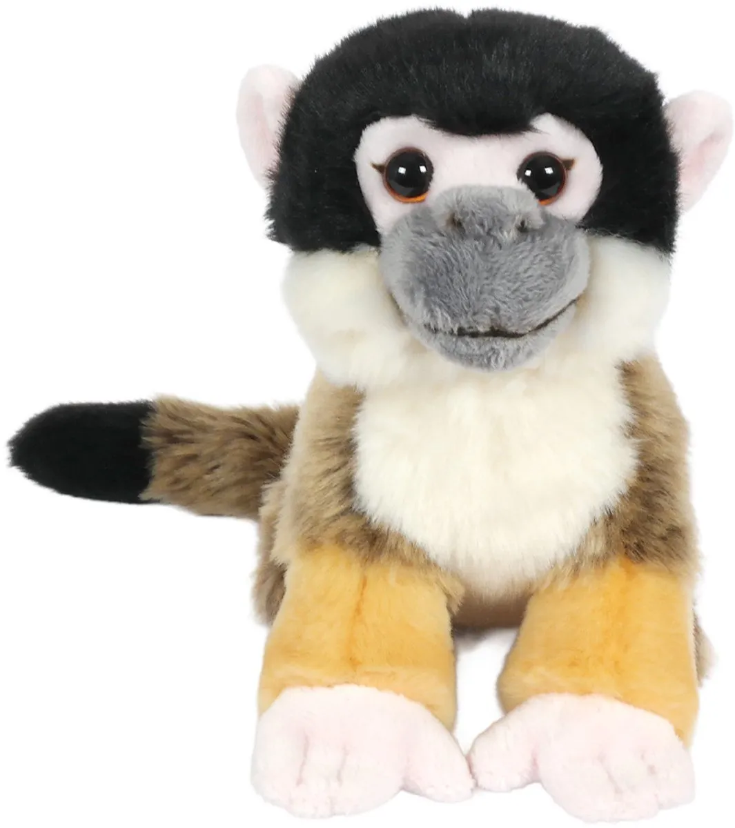 PIA Soft Toys Doodshoofdaapje Pluche - 18 cm - Zwart/Crème/Geel/Roz/Taupe