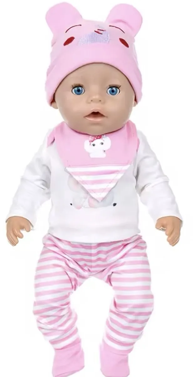 Happy U Kids Casual Outfit Olifant - Poppenkleding 42/43cm - Roze/Wit - MPN 003999