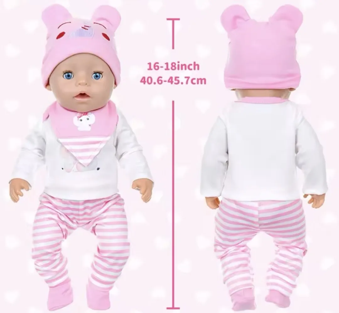 Happy U Kids Casual Outfit Olifant - Poppenkleding 42/43cm - Roze/Wit - MPN 003999