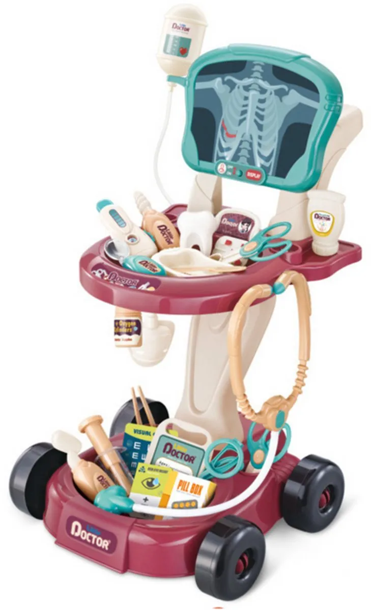 Lean Toys Dokters Speelset Medische Trolley - EKG & Accessoires - Multicolor