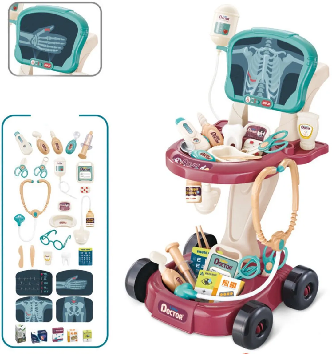 Lean Toys Dokters Speelset Medische Trolley - EKG & Accessoires - Multicolor