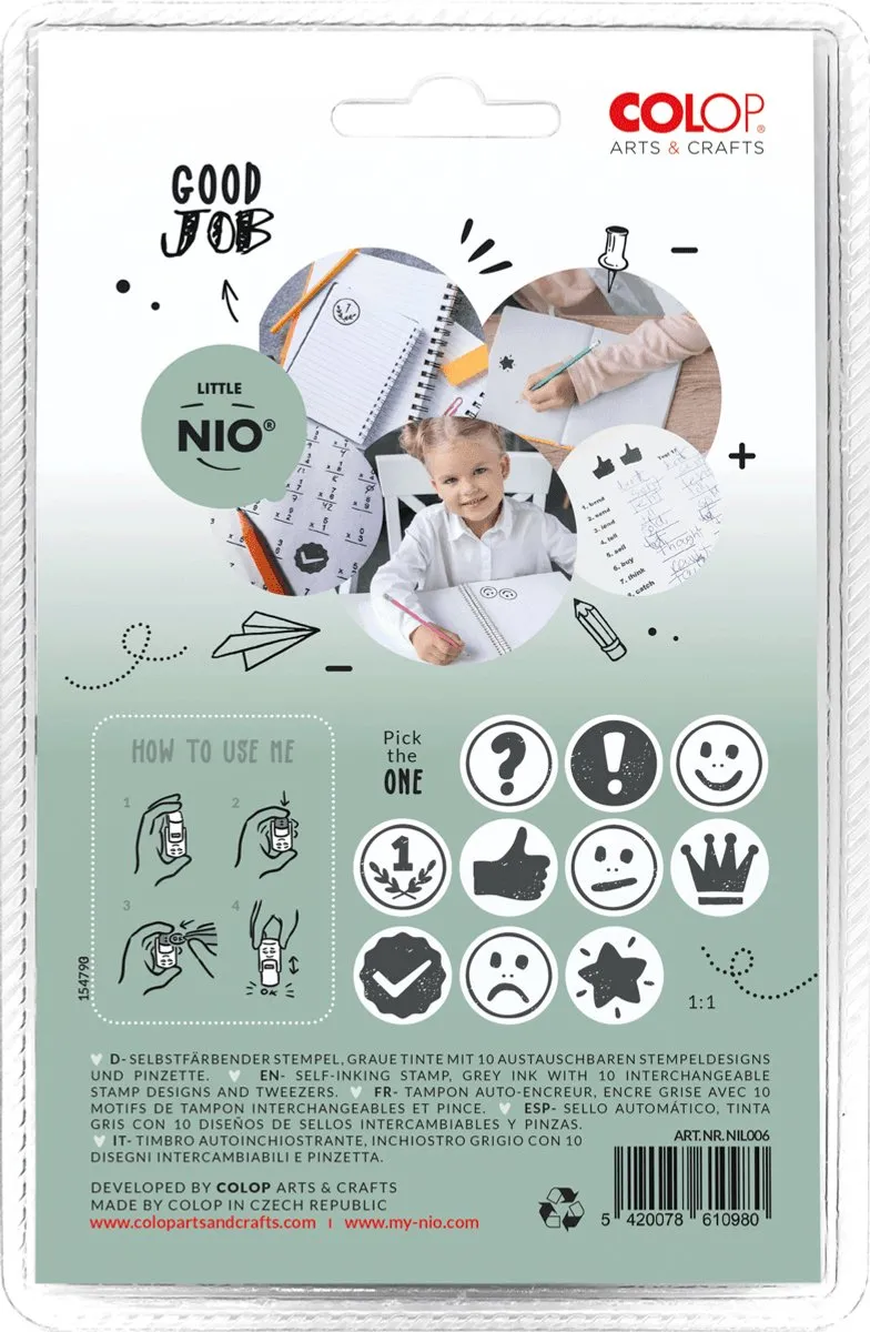 Colop little NIO Stempelkit Emoji - Zelfinktend - Ø16mm - Grijs/Wit