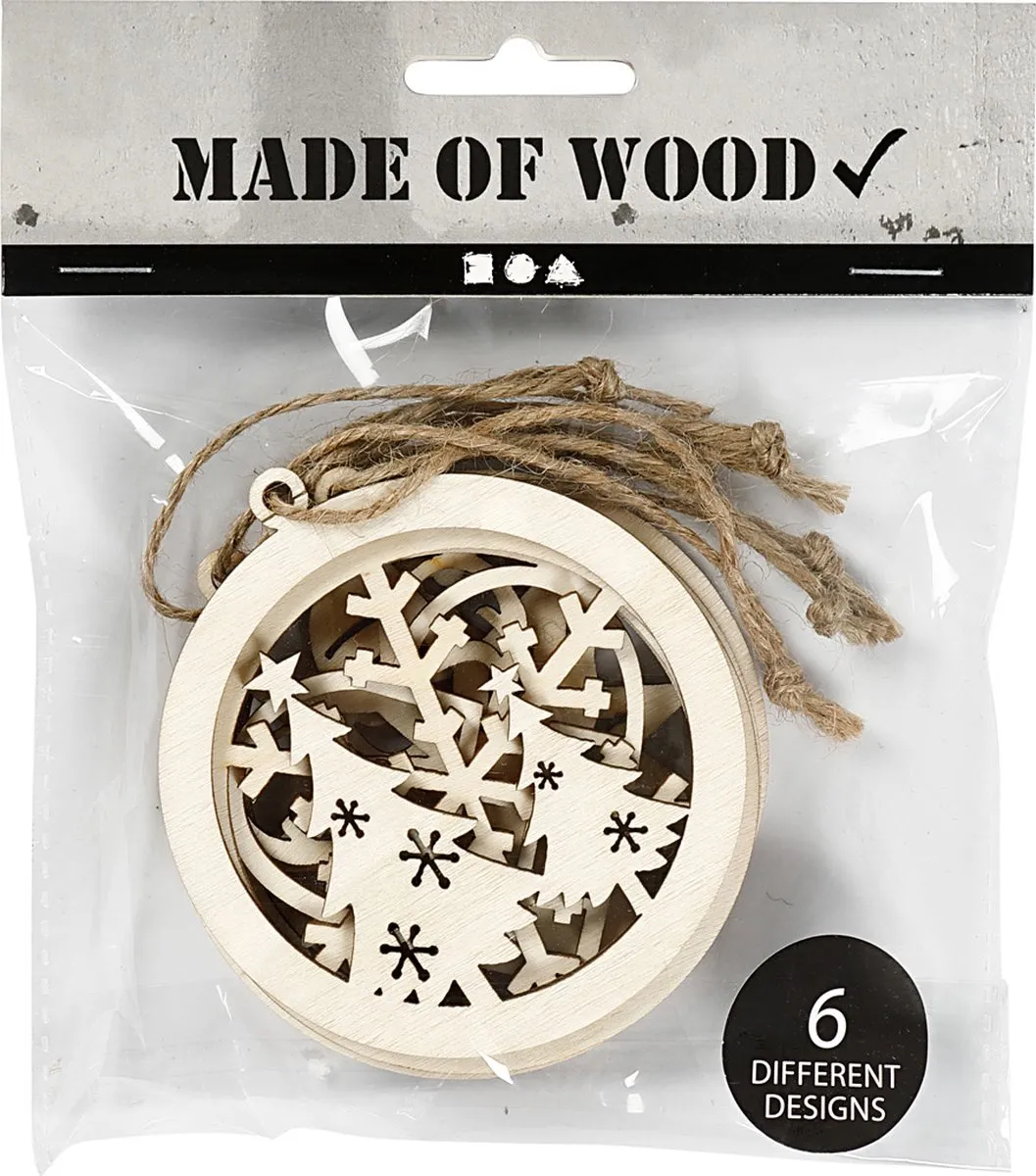 Creativ Company Houten Kerstornamenten 6 Stuks