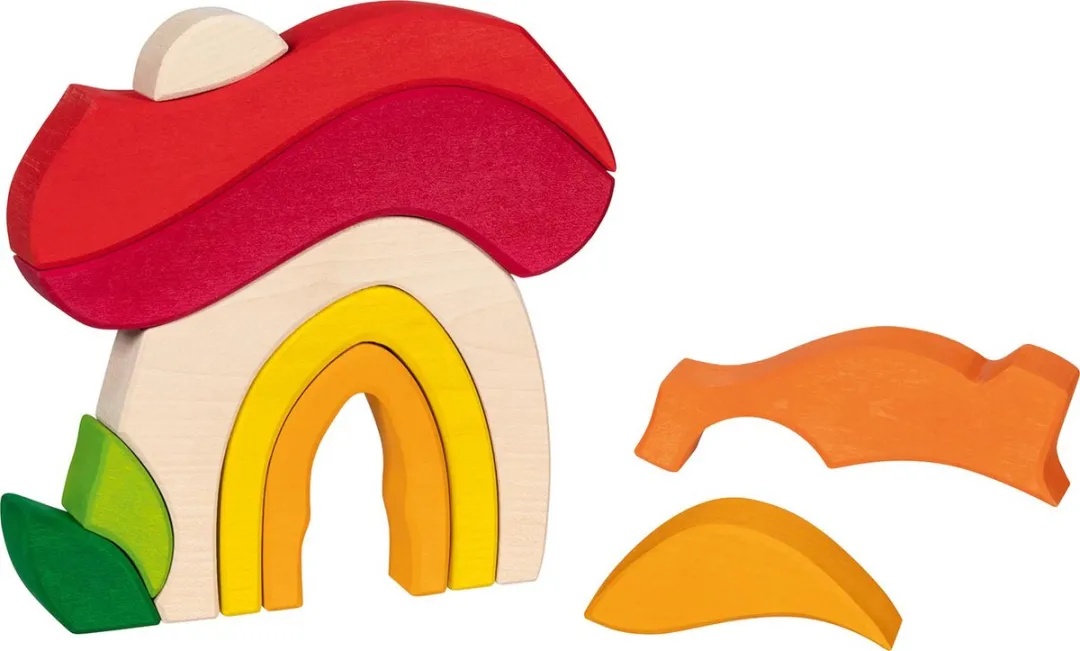 Goki Mushroom House Poppenhuis - Multicolor - 1 Pop + 11 Meubels