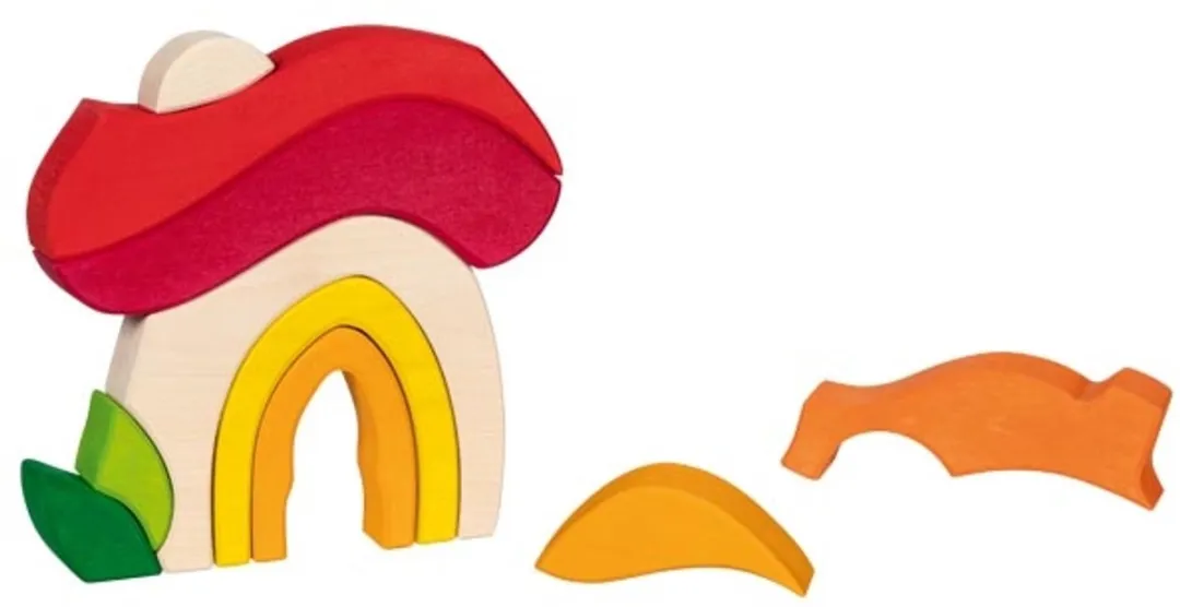 Goki Mushroom House Poppenhuis - Multicolor - 1 Pop + 11 Meubels