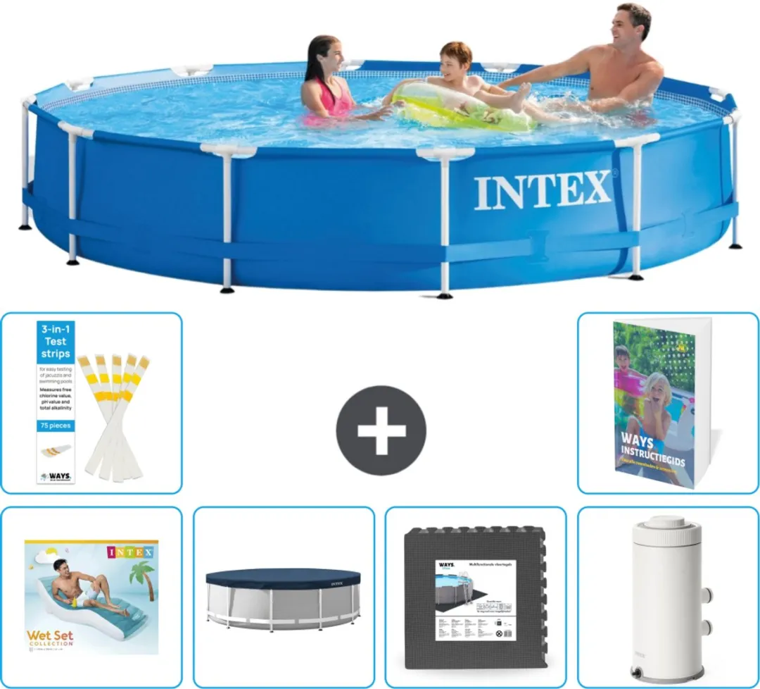 Intex 28210NP-Blauw Rond Frame Zwembad 366x76cm - Blauw - 7-delig