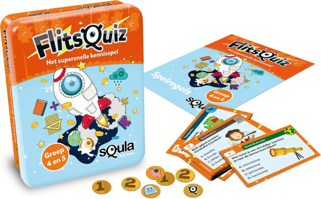 Identity Games sQula Flitsquiz Groep 4-5 Kaartspel - 112 Kaarten - Oranje