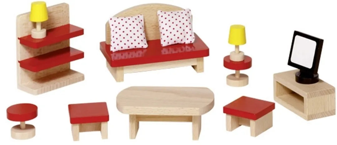 Goki Poppenhuismeubeltjes Woonkamer Wandrek - 13-delig - Rood