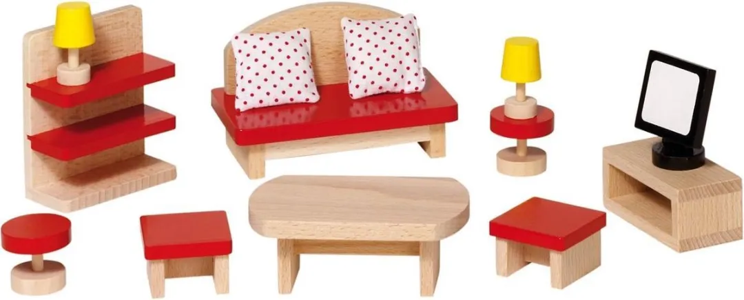 Goki Poppenhuismeubeltjes Woonkamer Wandrek - 13-delig - Rood