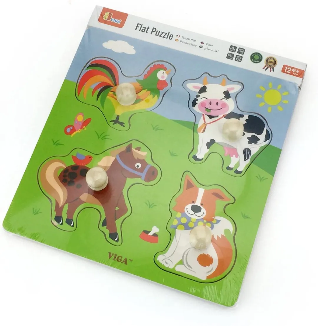 Viga Toys Koppuzzel Boerderijdieren Junior 22,5x22,5cm - 10 Stuks - Multicolor