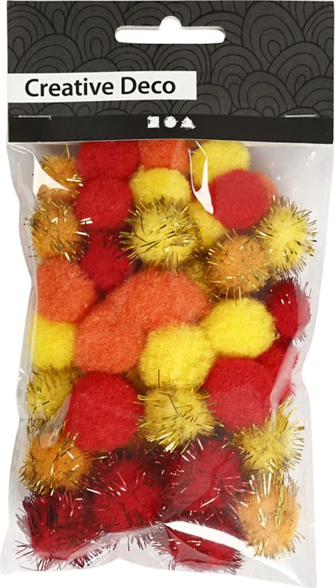 Creativ Company Pompons Rood Geel 15-20mm - 45 Stuks