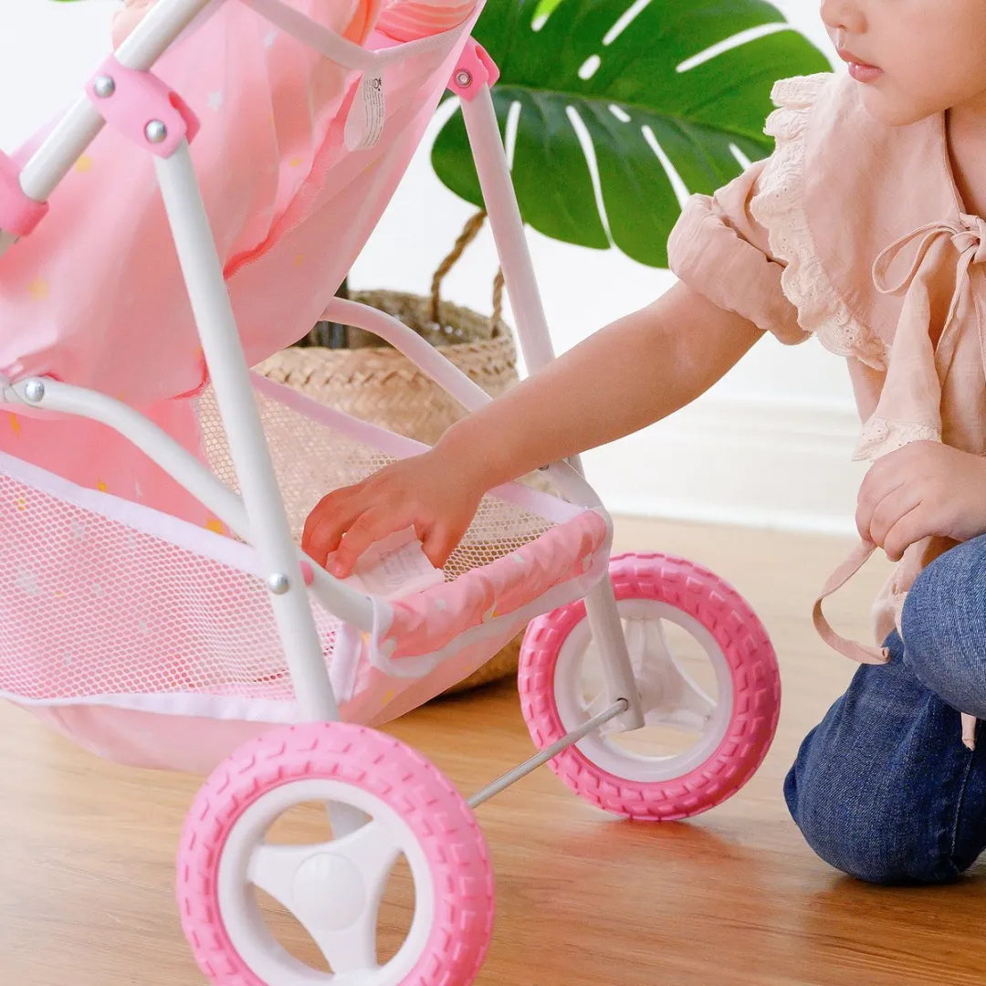 Teamson Kids Dubbel Poppenwagen - Roze/Sterren OL-00012
