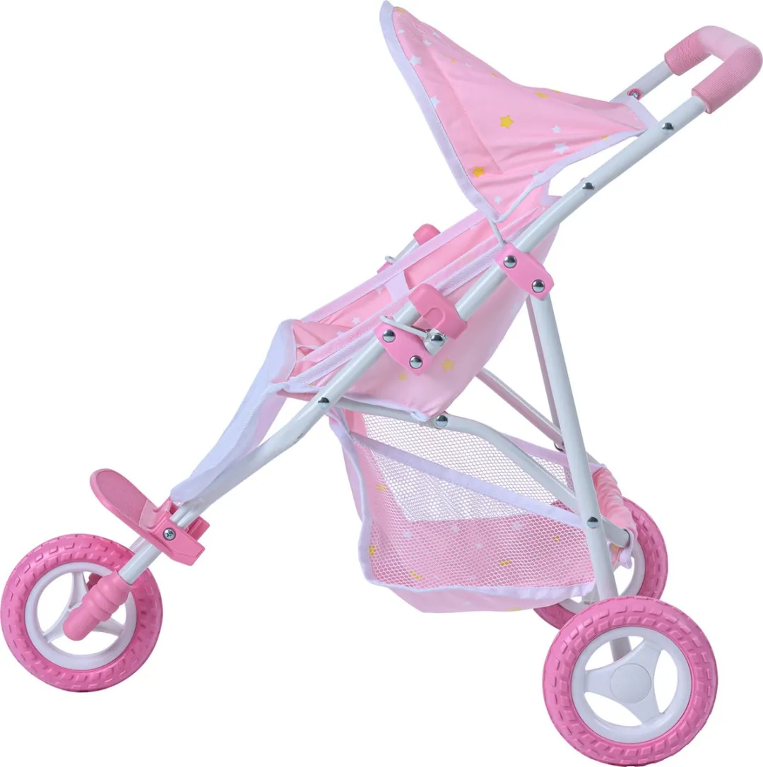 Teamson Kids Dubbel Poppenwagen - Roze/Sterren OL-00012