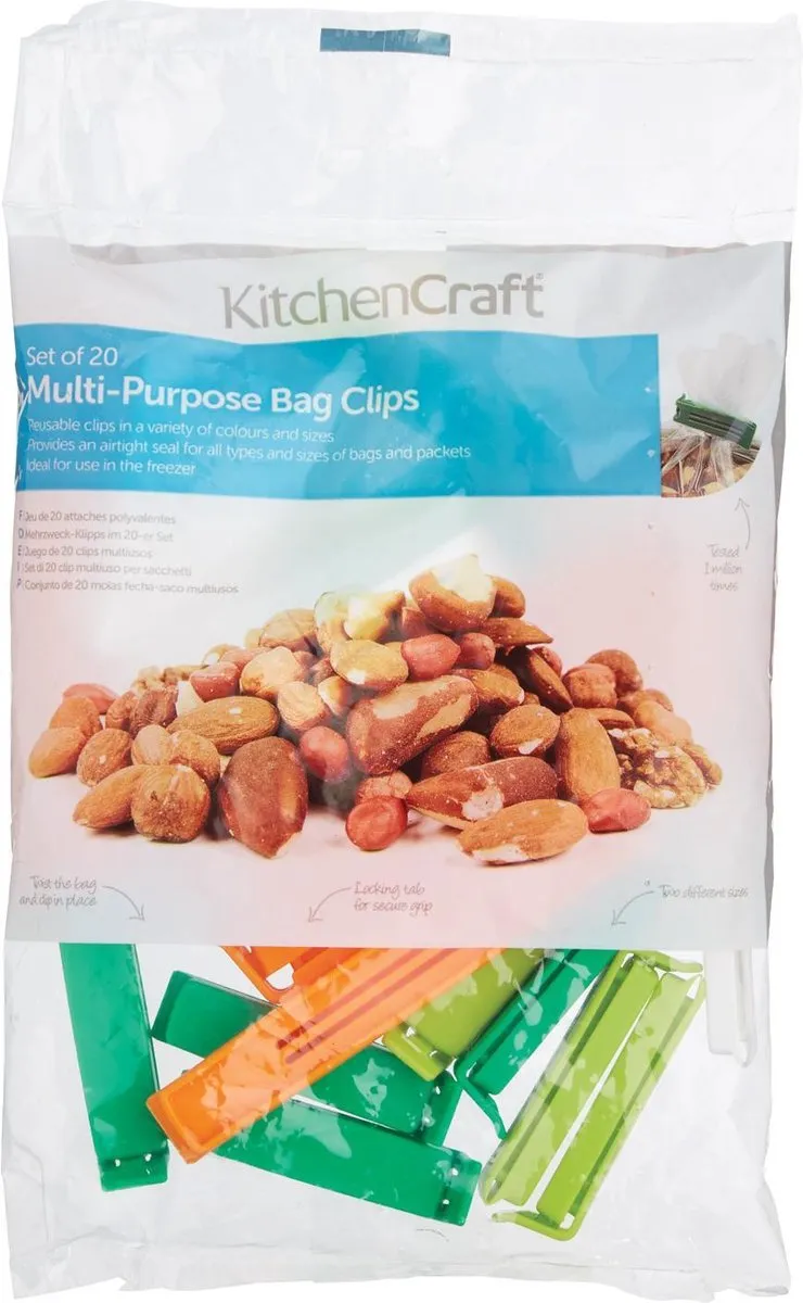 KitchenCraft Vershoudclips - 20 Stuks - Kleurmix