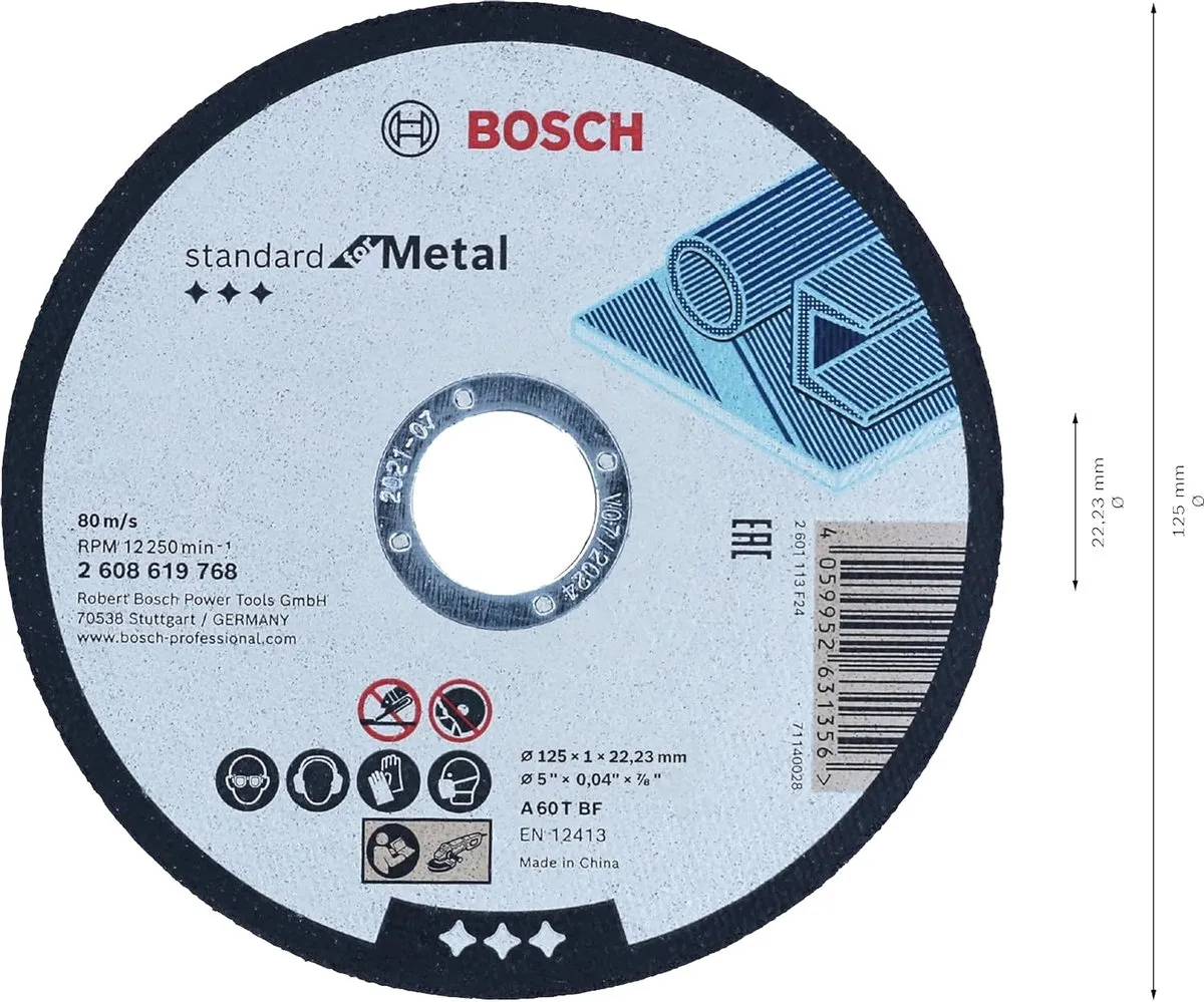 Bosch 100x Doorslijpschijf Standard Metal 125mm - 22.23mm As