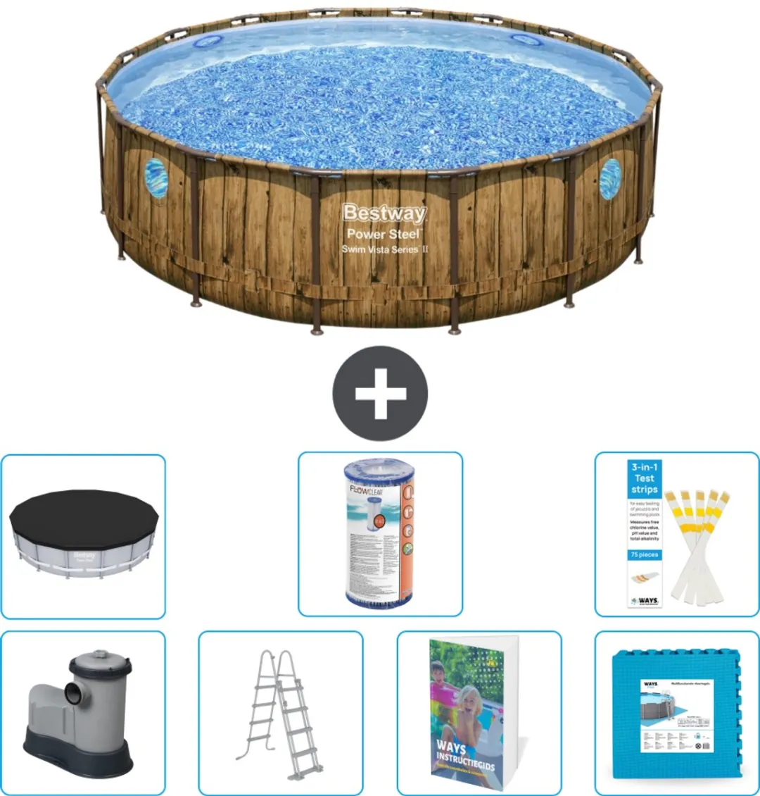 Bestway Power Steel Swim Vista Zwembad 488cm - 19.480L - 8-delig
