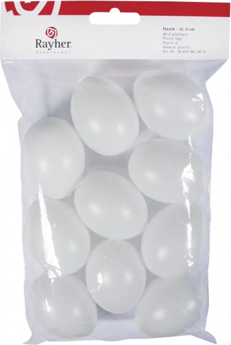 Rayher Plastic Eieren 10 Stuks - 6cm - Wit