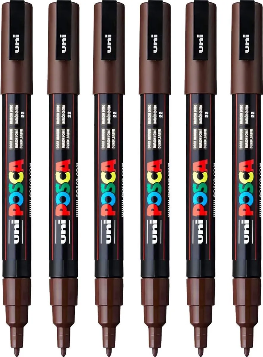 Posca PC-3M Fine Tip Verfstiften - Donkerbruin - 6 Stuks