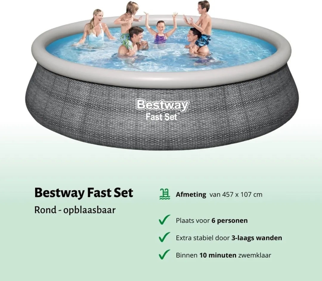 Bestway Fast Set Zwembad 457cm - 12.362L - Grijs