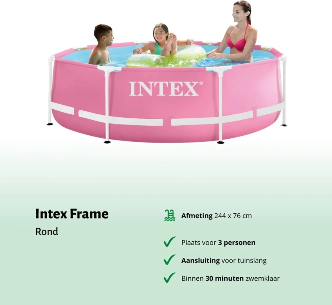 Intex Rond Frame Zwembad 244cm Roze - 2843L - Incl. filterpomp