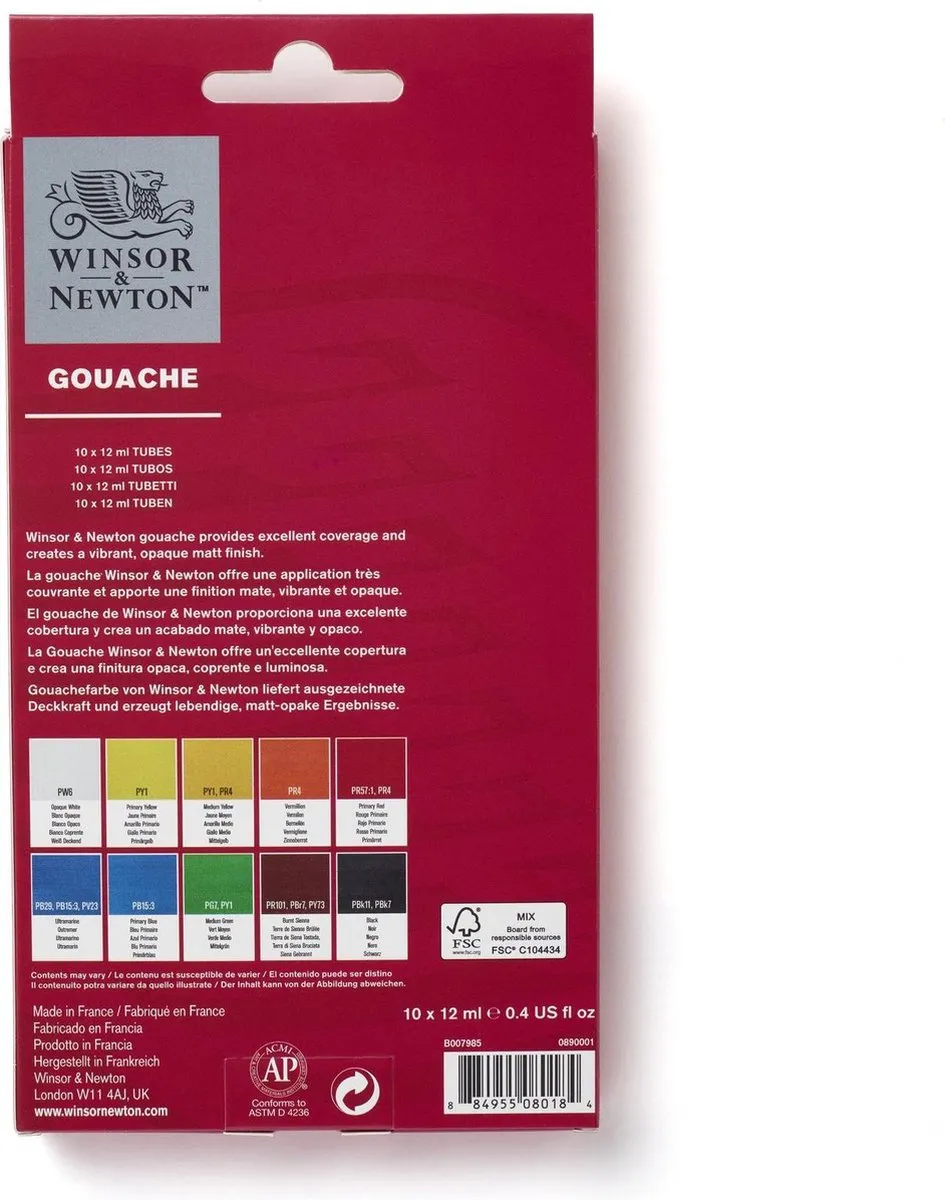 Winsor & Newton Gouache Set 10 Kleuren - 120ml