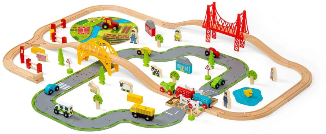 BigJigs Houten Weg en Treinset Platteland BJT021