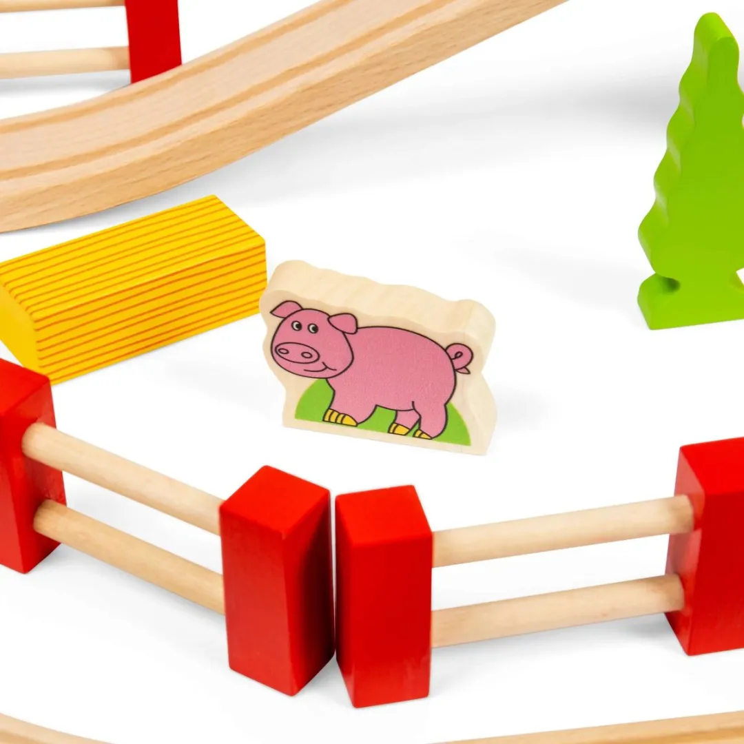 BigJigs Houten Weg en Treinset Platteland BJT021 - 70 Stuks - Multi