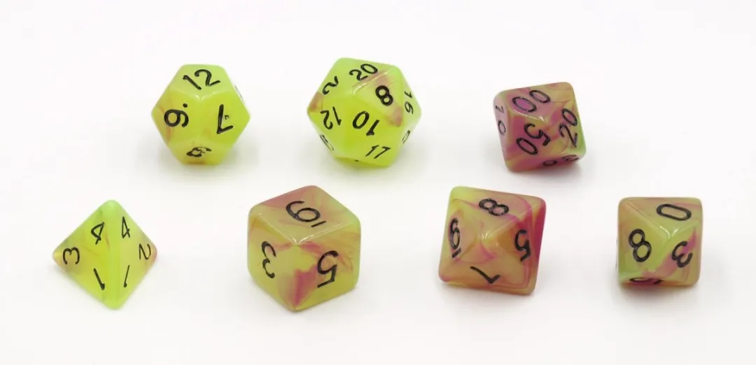 HOT Games Glow Dobbelstenen 7st - Geel/Roze