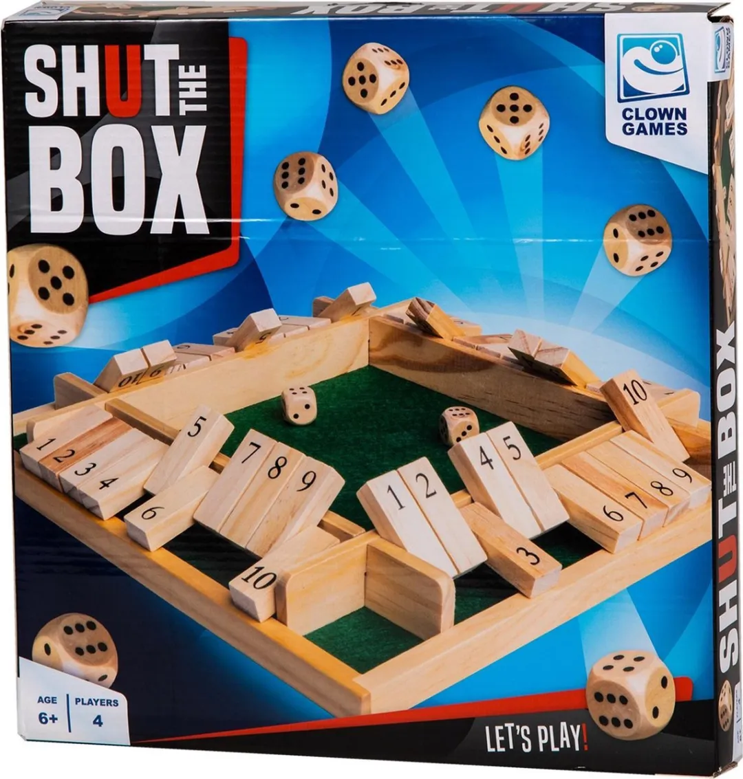 Clown Games Shut the Box - Houten Speelbak 29x29cm - 2 Dobbelstenen