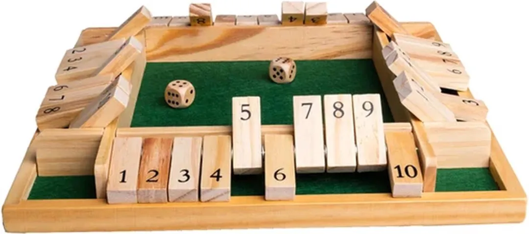 Clown Games Shut the Box - Houten Speelbak 29x29cm - 2 Dobbelstenen