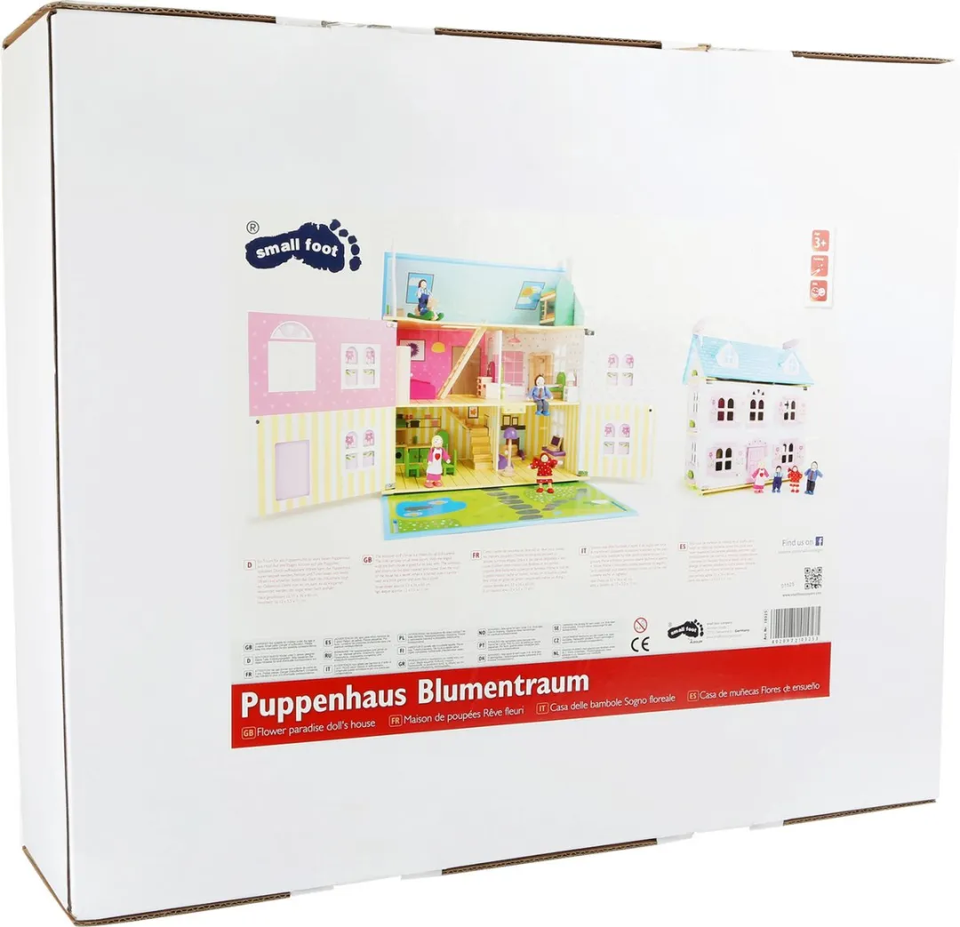 Small Foot Poppenhuis Flower Paradise - 23 Meubels, 4 Poppen - Wit/Roze/Blauw