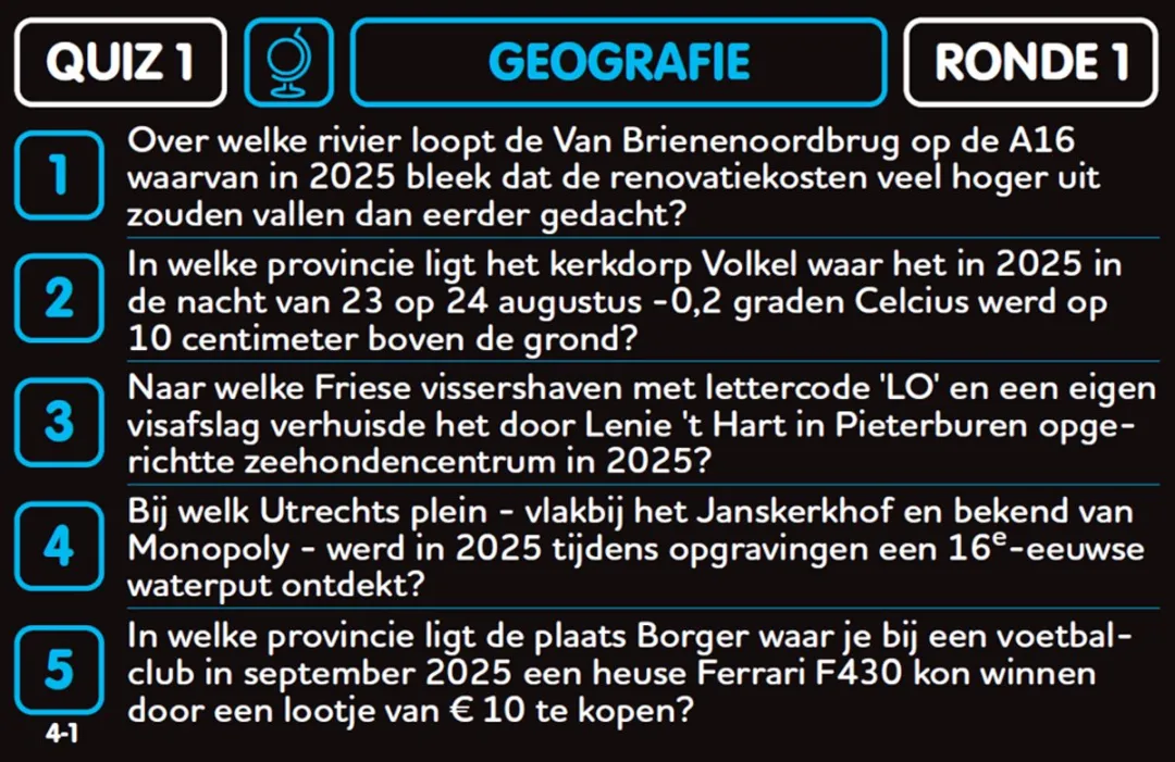 Pubquiz #4 2025 Pocketformaat Trivia - 198 Vragen