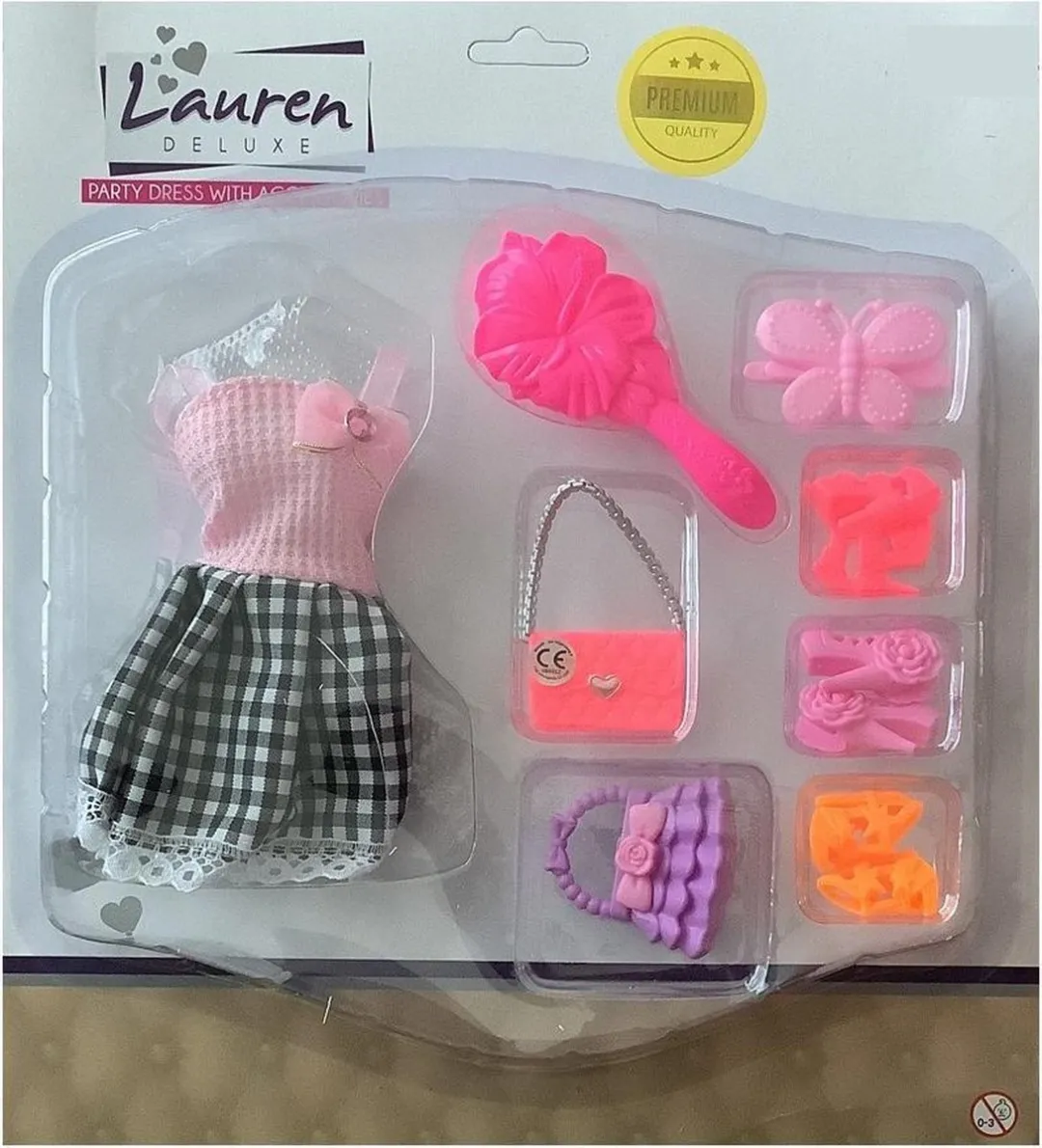 Toi-Toys Modepop Outfit Jurk + Accessoires Roze/Zwart