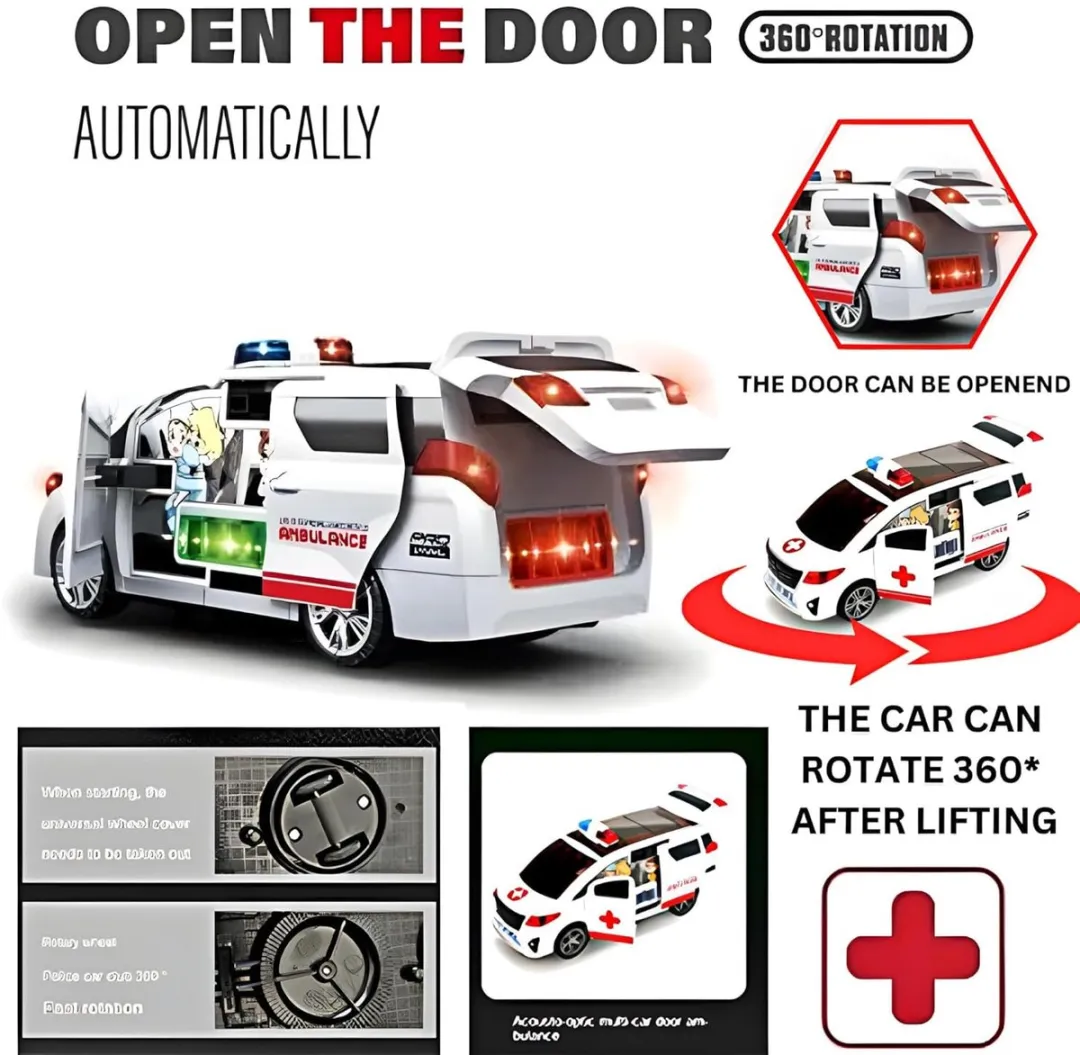 YJ Toys Ambulance Power 454500 Speelgoed Ambulance - 360° Draai & Automatische Deuren - Wit