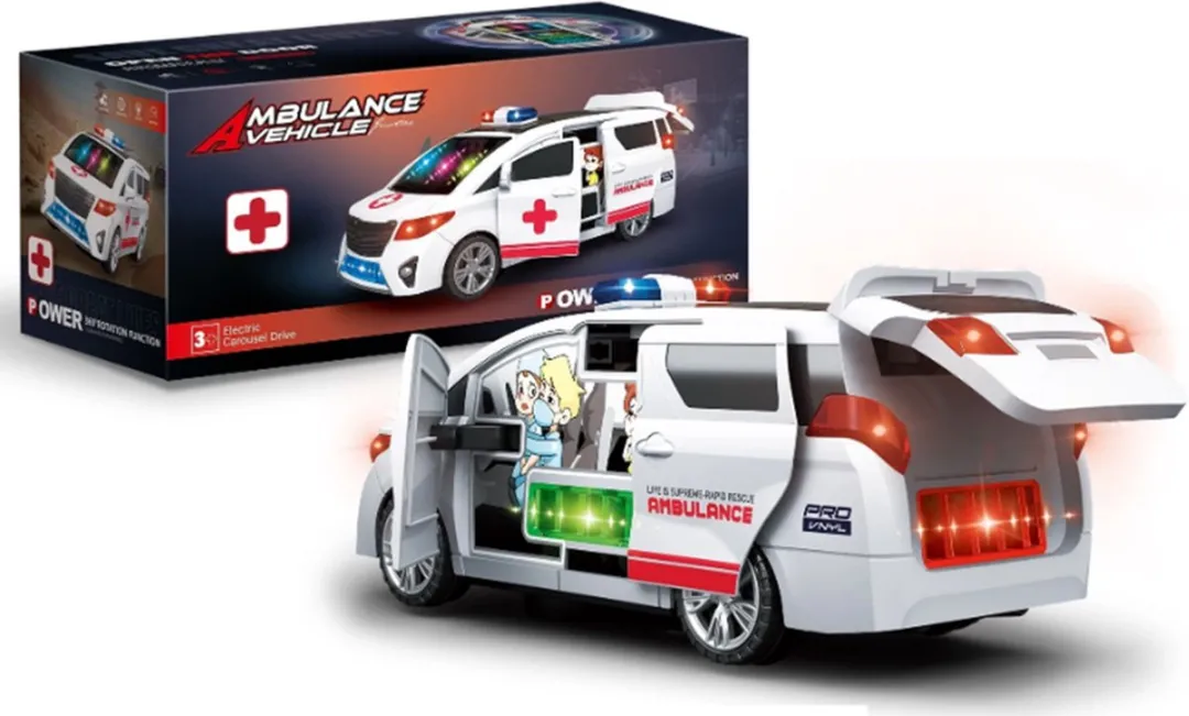 YJ Toys Ambulance Power 454500 Speelgoed Ambulance - 360° Draai & Automatische Deuren - Wit