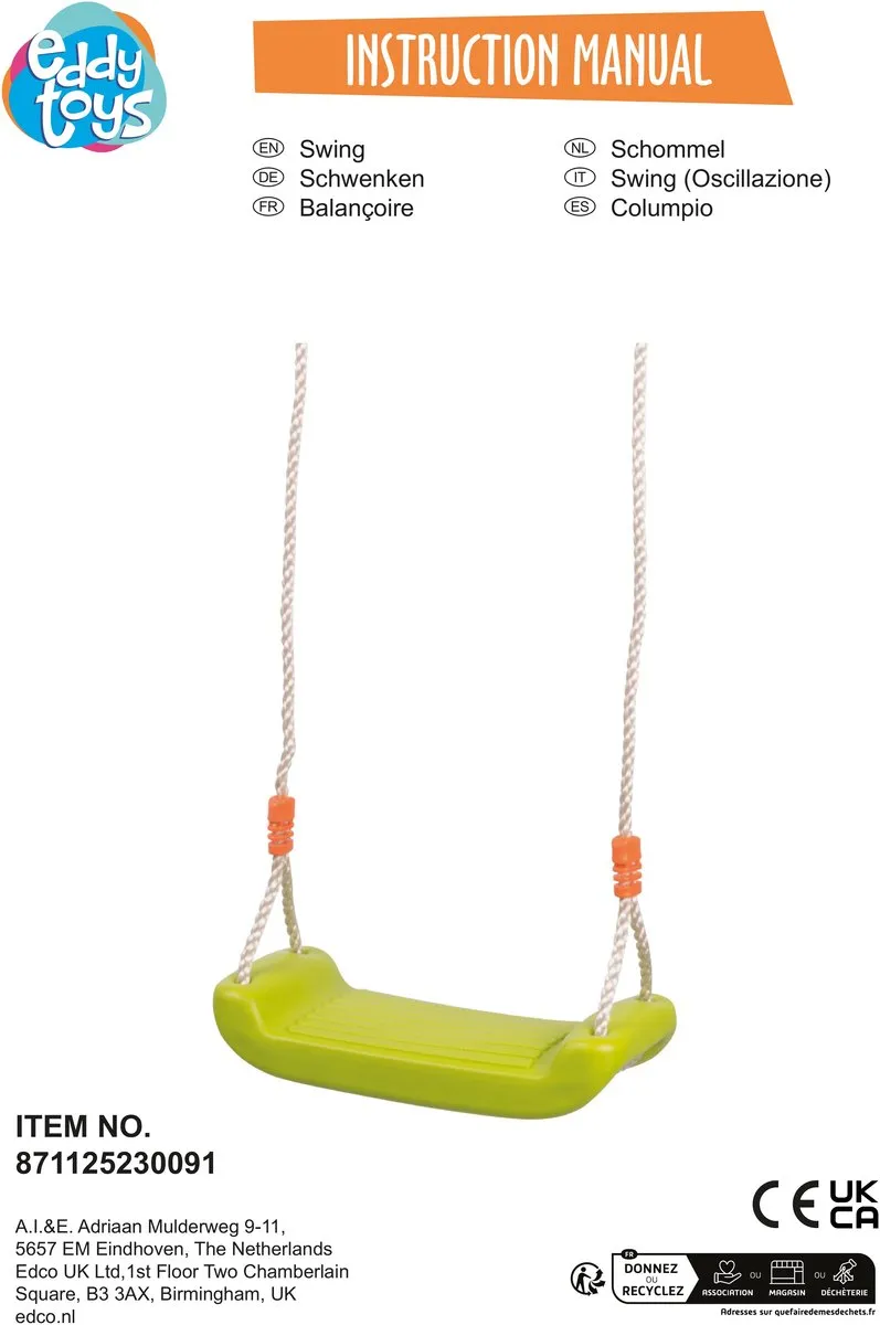 Eddy Toys Schommel 3-14 Jaar - 100kg - Meerkleurig