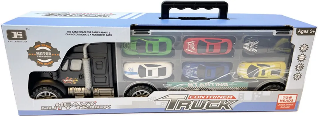 YJ Toys Vrachtwagen Transporter Truck 39cm - 6-delig - 12 Auto's - Mix