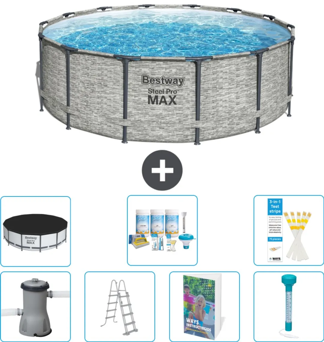 Bestway Steel Pro MAX Zwembad 427x122cm - 8-delig - Grijs