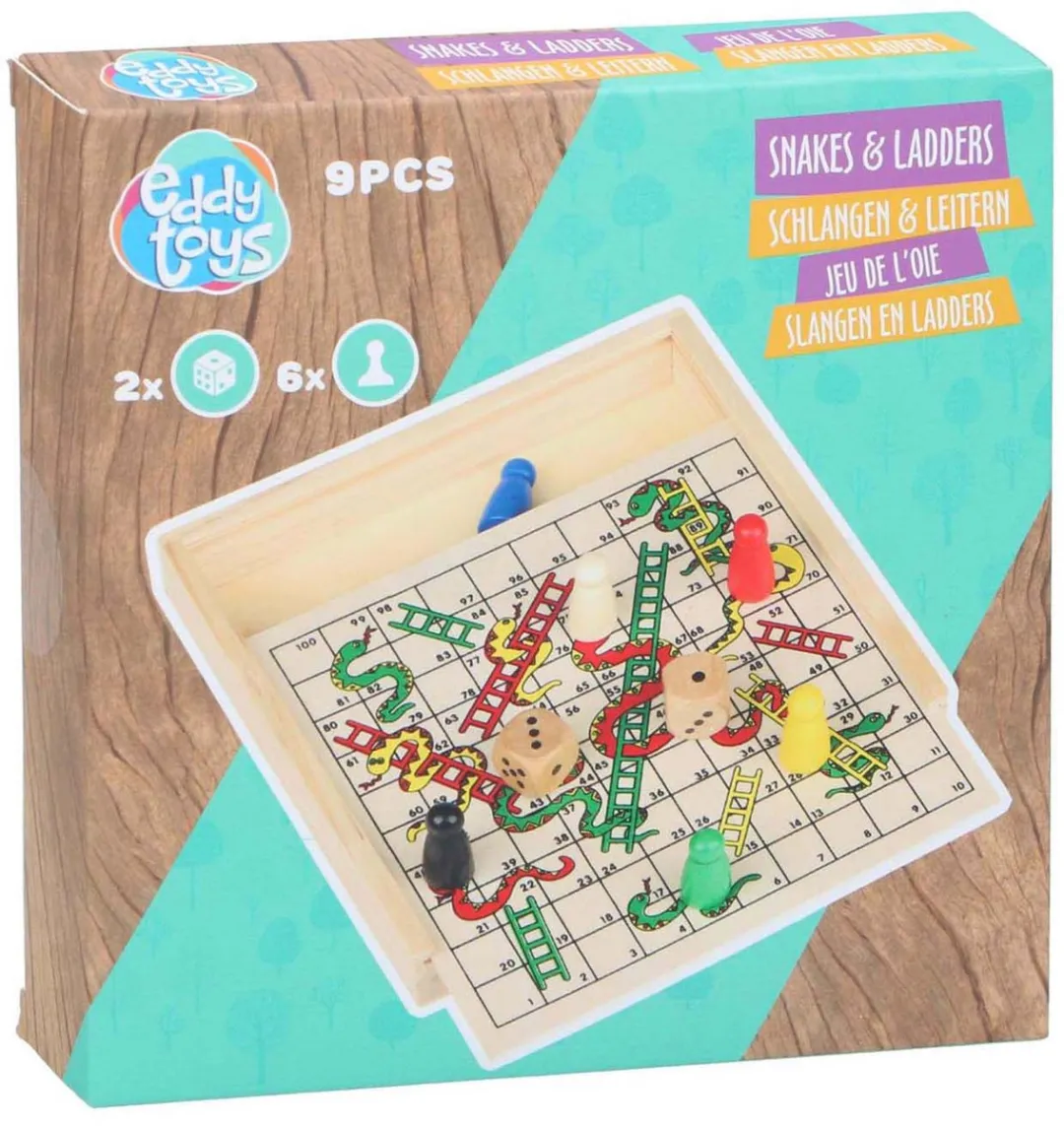 Eddy Toys Slangen en Ladders Bordspel 15x15cm - 9 Stuks