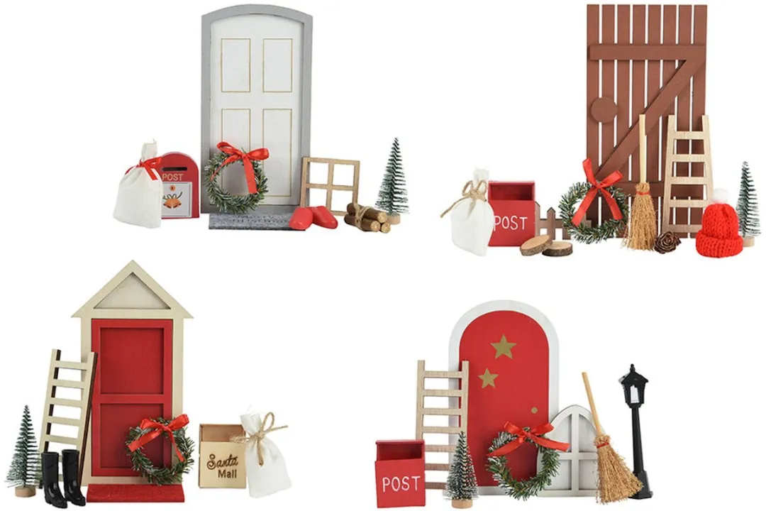 Kerstdorp accessoires set hout 15x6x24cm.