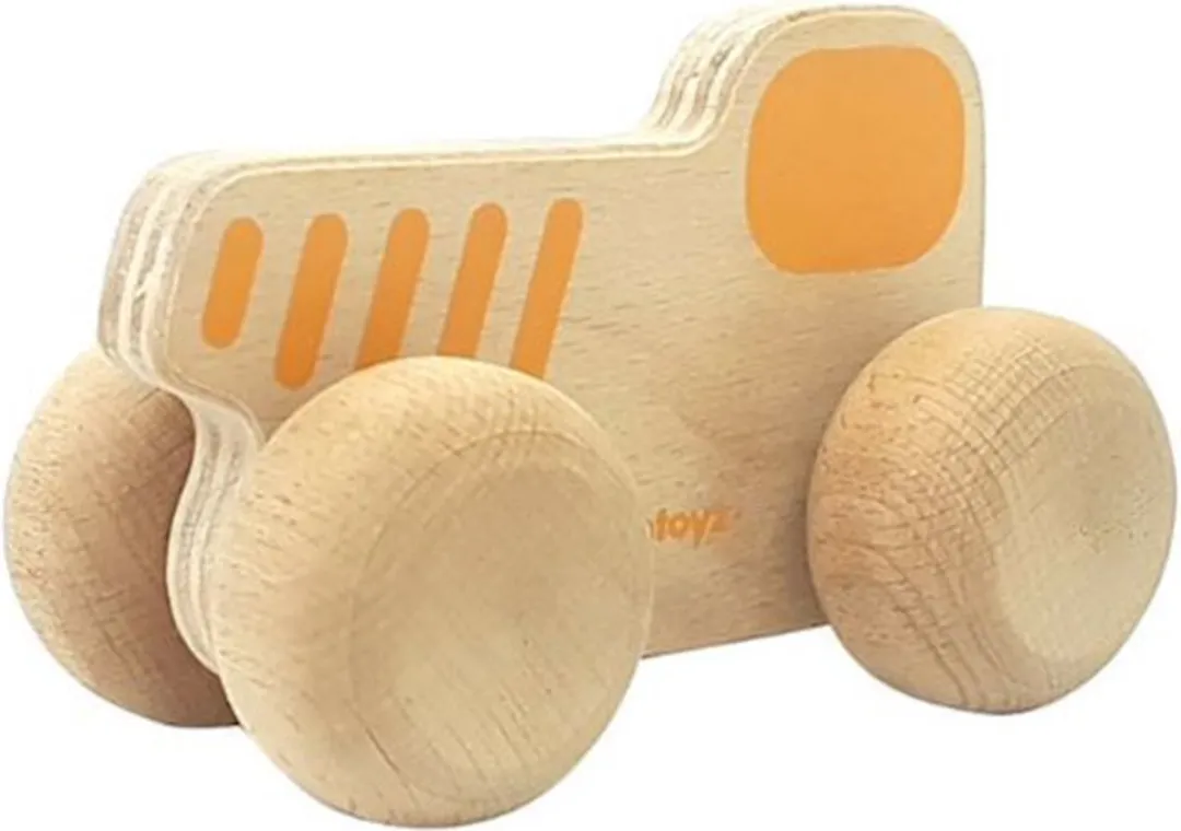 Mamatoyz Tractor Junior Houten Speelgoedtrekker 15x8cm - Naturel/Geel