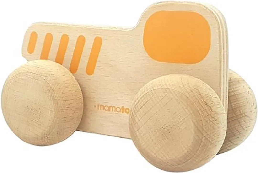 Mamatoyz Tractor Junior Houten Speelgoedtrekker 15x8cm - Naturel/Geel