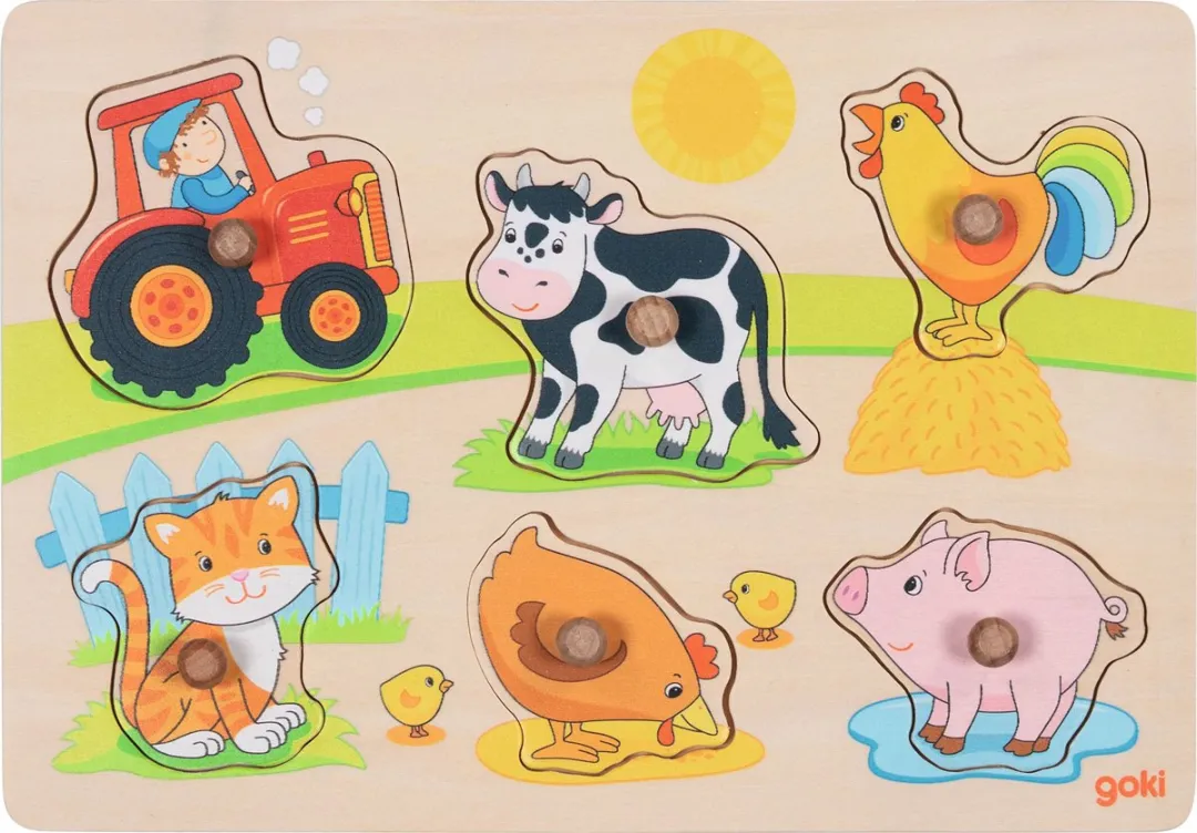 Goki Lift-out Puzzle On The Farm - 6 Stuks - Multicolor