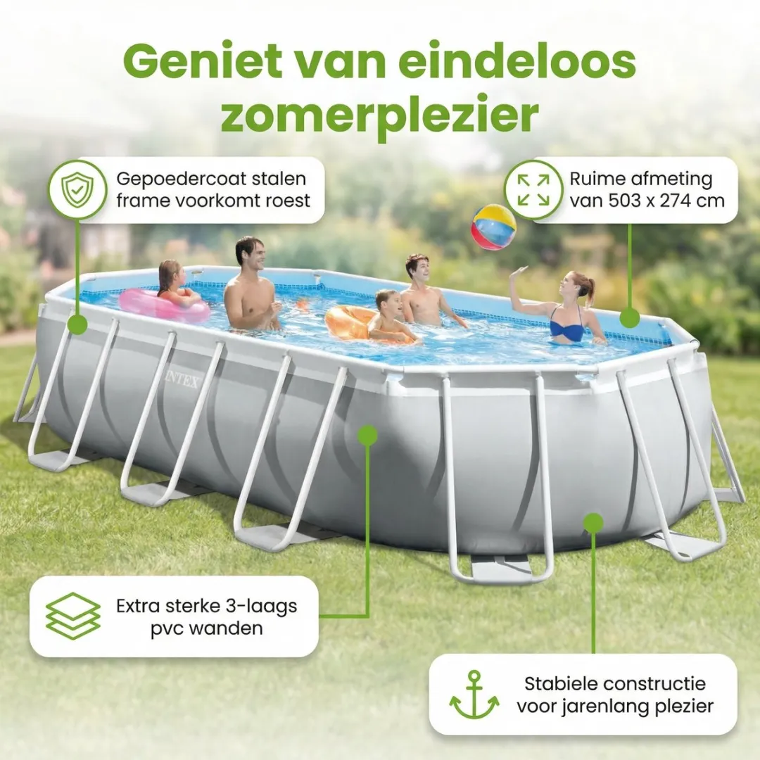 Intex Ovaal Prism Frame Zwembad 503x274cm - 9-delig - Grijs - afbeelding 5 van 6