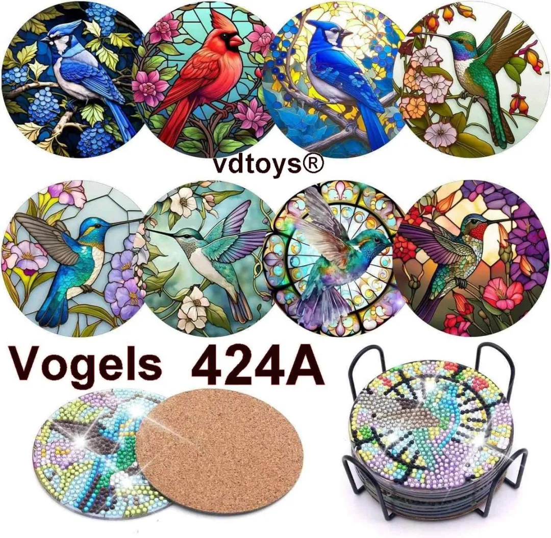VDTOYS Diamond Painting Onderzetters Set D Vogels - 8 Stuks
