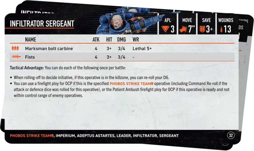 Games Workshop Warhammer 40K Kill Team Phobos Strike Team Datacards