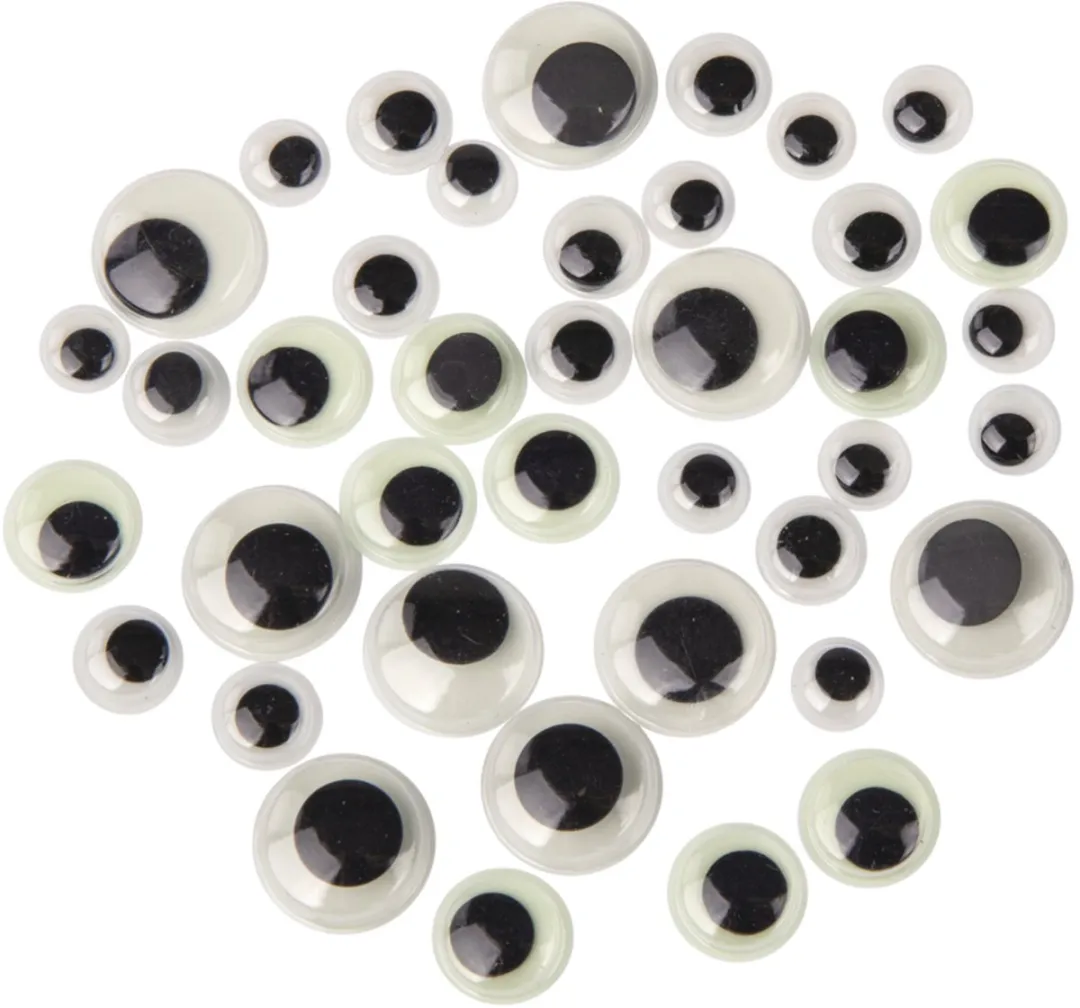 Rayher Wiebel Oogjes 80 Stuks - Glow in the Dark - 4 Formaten - Zwart