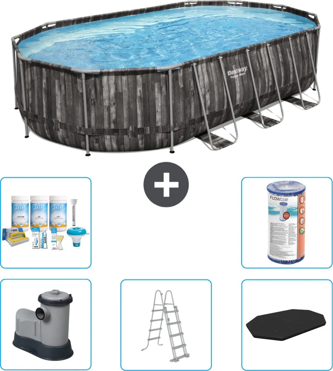 Bestway Power Steel Ovaal Zwembad 610x366x122cm