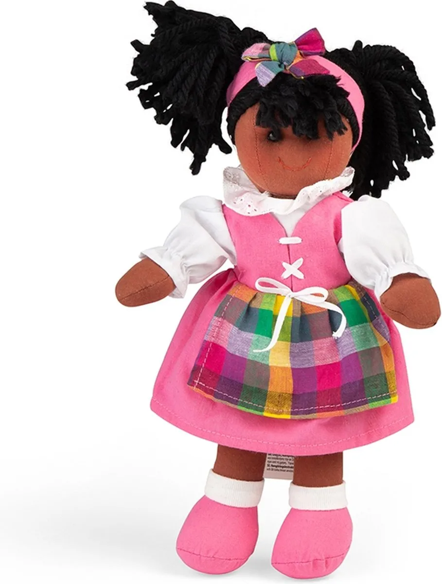 BIGJIGS Stoffen Pop Jess Donkere Meisjespop - 28 cm - Meerdere kleuren